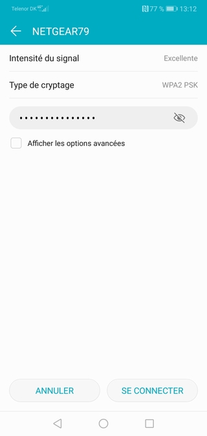 Saisissez le mot de passe du Wi-Fi et sélectionnez SE CONNECTER