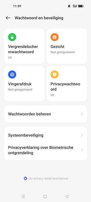 Om uw schermvergrendeling te activeren, ga naar het Wachtwoord en beveiliging-menu en selecteer Vergrendelscherm wachtwoord