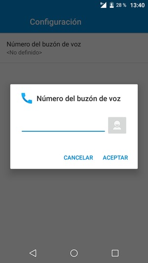 Introduzca el Número del buzón de voz y seleccione ACEPTAR