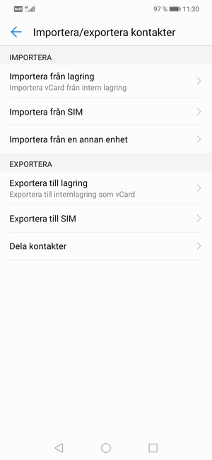 Välj Importera från SIM