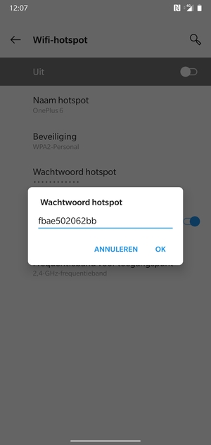 Voer een wachtwoord van een WiFi-hotspot in van ten minste 8 tekens en selecteer OK