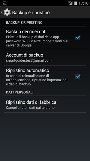 Seleziona Account di backup