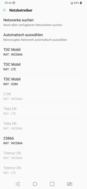Wählen Sie einen Netzbetreiber von der Liste