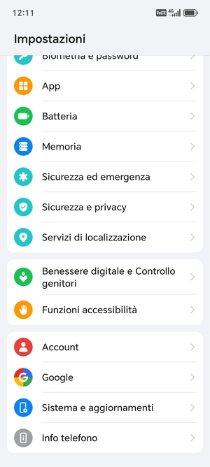 Scorri e seleziona Account