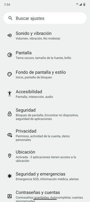 Desplácese y seleccione Seguridad