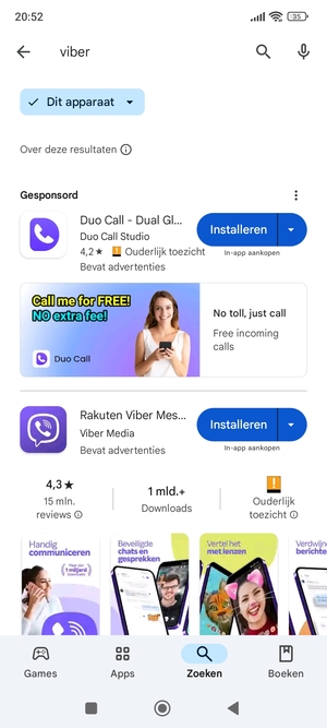 Selecteer de app