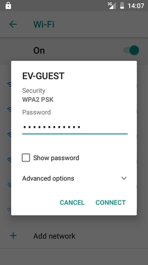 Enter the Wi-Fi password and select CONNECT
