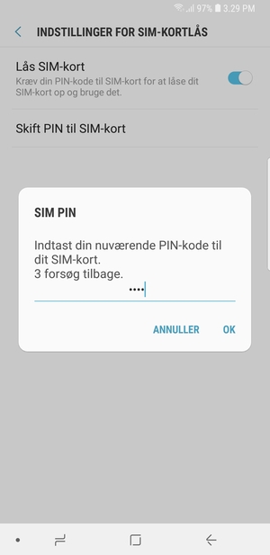 Indtast din Nuværende PIN-kode til SIM-kort og vælg OK