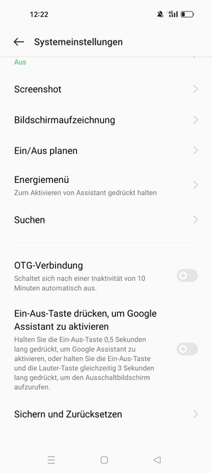 Scrollen Sie und wählen Sie Sichern und Zurücksetzen