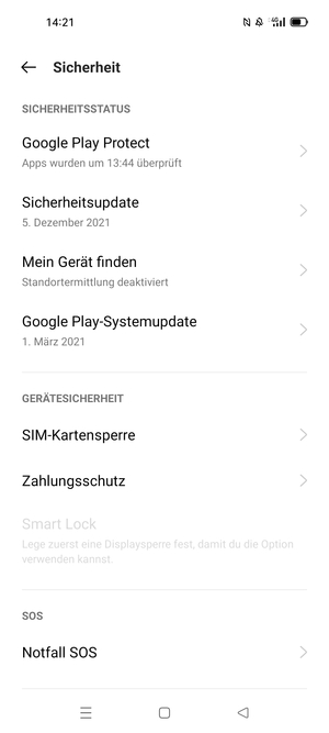 Scrollen Sie und wählen Sie SIM-Kartensperre
