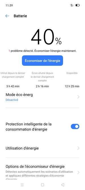 Sélectionnez Options de l'économiseur d'énergie