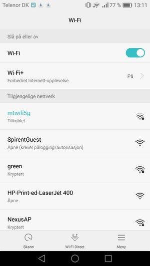 Du er nå koblet til Wi-Fi-nettverket