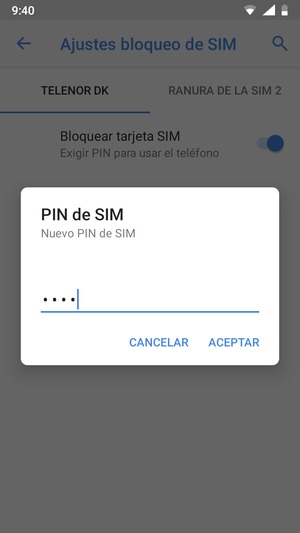 Introduzca su Nuevo PIN de SIM y seleccione ACEPTAR