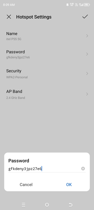 Enter a Wi-Fi hotspot password of at least 8 characters and select OK