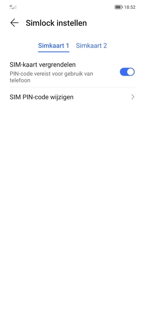 Selecteer Simkaart 1 of Simkaart 2 en selecteer SIM PIN-code wijzigen