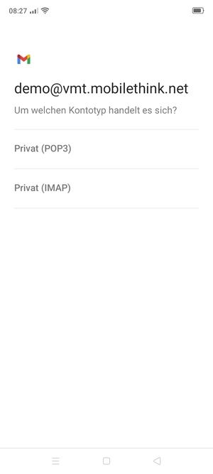 Wählen Sie Privat (POP3) oder Privat (IMAP)