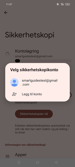 Velg sikkerhetskopi-kontoen din