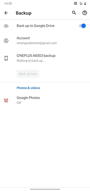Return to the Backup menu and select Account