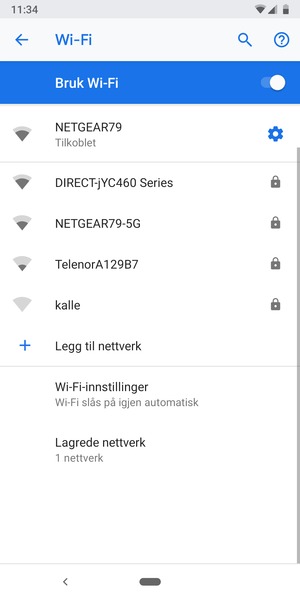 Du er nå koblet til Wi-Fi-nettverket
