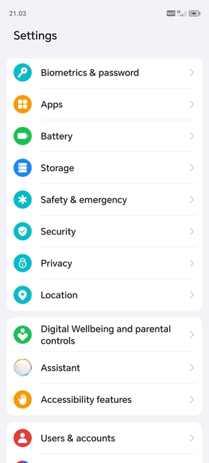 Scroll to and select Security