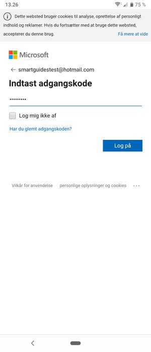 Indtast din Hotmail adgangskode og vælg Log på