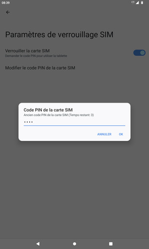 Saisissez votre Ancien code PIN de la carte SIM et sélectionnez OK