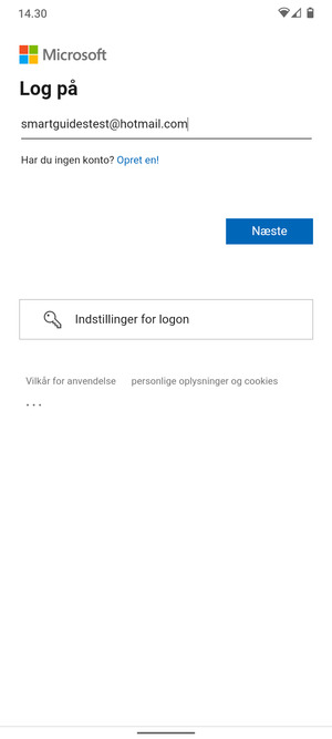 Indtast din e-mailadresse og vælg Næste