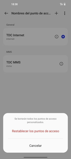 Seleccione Restablecer los puntos de acceso