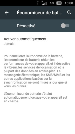Activer le Économiseur de batterie