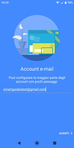 Inserisci il tuo indirizzo Gmail e seleziona AVANTI