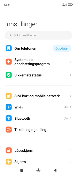 Velg Om telefonen