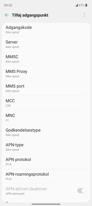 Scroll ned og indtast internet-oplysninger