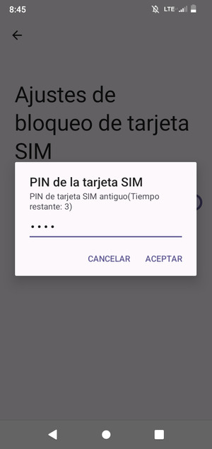 Introduzca su Nuevo PIN de tarjeta SIM y seleccione ACEPTAR