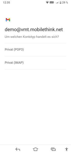 Wählen Sie Privat (POP3) oder Privat (IMAP)