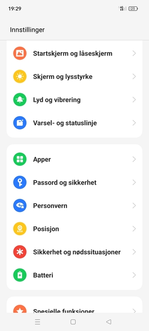 Bla til og velg Passord og sikkerhet