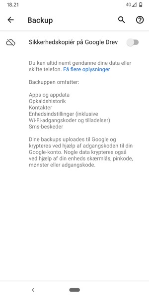 Aktiver Sikkerhedskopiér på Google Drev