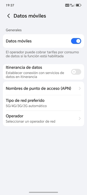 Seleccione Nombres de punto de acceso (APN)
