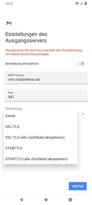 Wählen Sie Keiner und WEITER