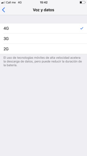 Para habilitar 4G, seleccione 4G