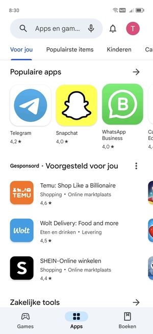 Selecteer de zoekbalk