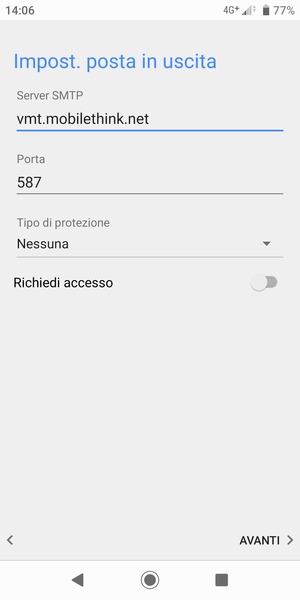 Disattiva Richiedi acccesso e seleziona AVANTI