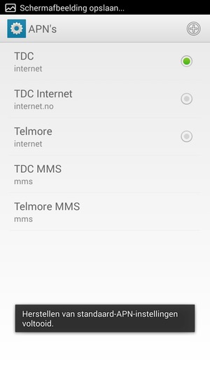 Uw telefoon wordt teruggezet naar standaard internet- en mms-instellingen