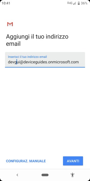 Inserisci il tuo indirizzo email e seleziona CONFIGURAZ. MANUALE