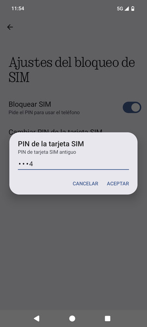 Introduzca PIN de tarjeta SIM antiguo y seleccione ACEPTAR