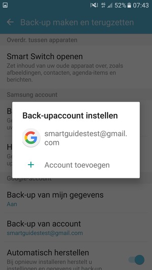 Selecteer uw back-up-account
