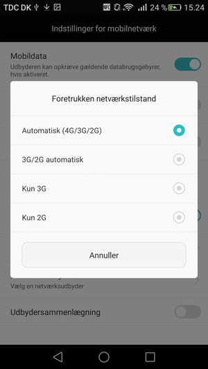 Vælg Kun 2G for at aktivere 2G