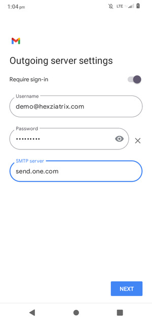 Enter Outgoing server address and select NEXT