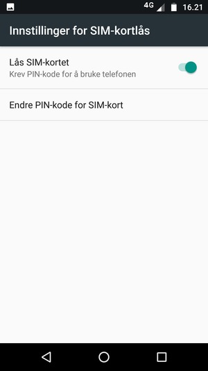 Velg Endre PIN-kode for SIM-kort