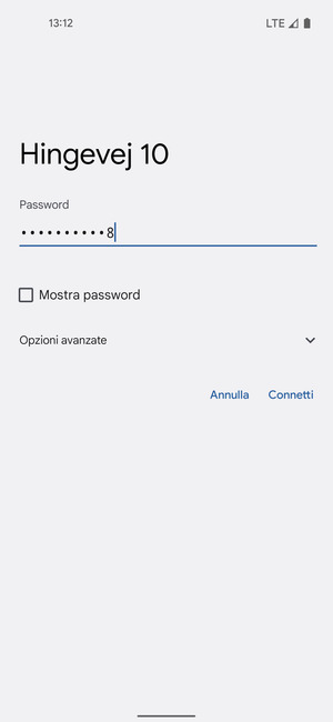 Inserisci la password del Wi-Fi e seleziona Connetti