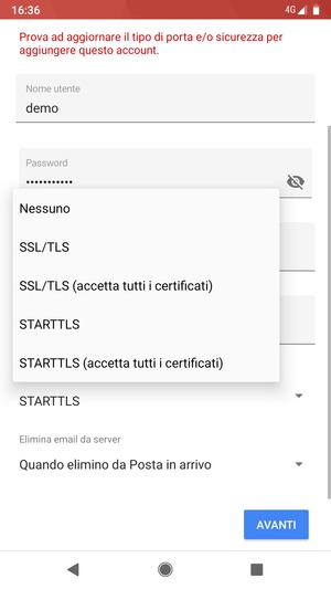 Seleziona Nessuno e AVANTI
